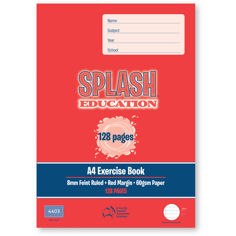 Splash A4 128pg 8mm Ruled Exercise Book