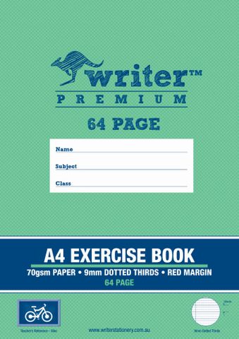 Writer Premium A4 64pg 9mm Dotted Thirds Exercise Book