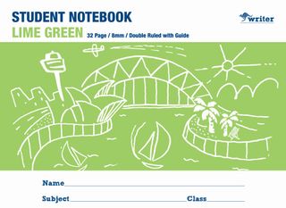 Writer Lime Green 32pg 8mm Double Ruled/Guide Student Notebook