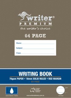 Writer Premium 330x240mm 64pg 18mm Solid Ruled Writing Book
