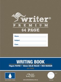 Writer Premium 330x240mm 64pg 18mm Solid Ruled Writing Book