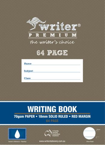 Writer Premium 330x240mm 64pg 18mm Solid Ruled Writing Book