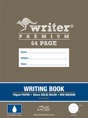 Writer Premium 330x240mm 64pg 18mm Solid Ruled Writing Book
