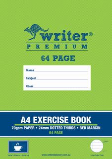 Writer Premium A4 64pg 24mm Dotted Thirds  Exercise Book + margin