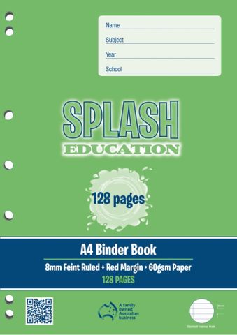 Splash A4 128pg 8mm Ruled Binder Book