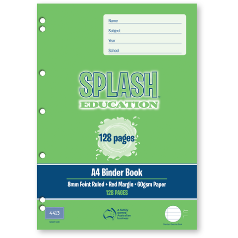Splash A4 128pg 8mm Ruled Binder Book