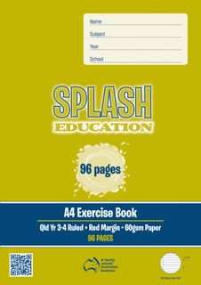 Splash A4 96pg Qld Yr3/4 Ruled Exercise Book