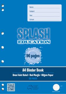 Splash A4 96pg 8mm Ruled Binder Book