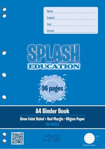Splash A4 96pg 8mm Ruled Binder Book