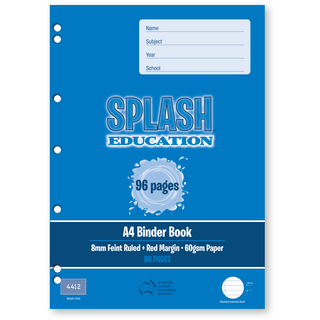 Splash A4 96pg 8mm Ruled Binder Book