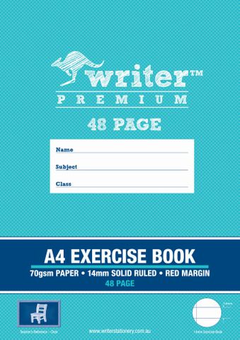 Writer Premium A4 48pg 14mm Solid Ruled Exercise Book