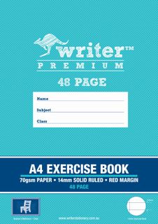 Writer Premium A4 48pg 14mm Solid Ruled Exercise Book