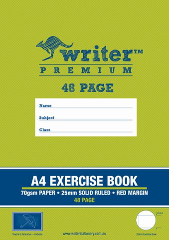 Writer Premium A4 48pg 25mm Solid Ruled Exercise Book