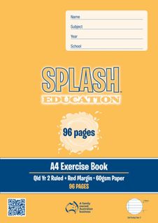 Splash A4 96pg Qld Yr2 Ruled Exercise Book