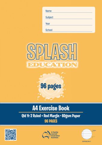Splash A4 96pg Qld Yr2 Ruled Exercise Book