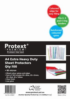 Protext Heavy Duty 80 Mic Colour Sheet Protectors pk100