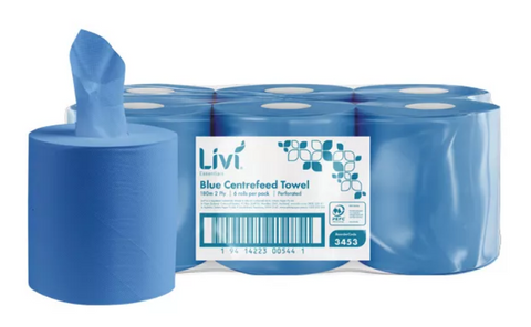 Livi 2ply Centrefeed Paper Towels Blue Ctn/6 (3453)