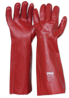 Pro Safety Gloves PVC 45 Red Long EN388 One Size -PAIR