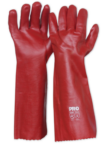 Pro Safety Gloves PVC 45 Red Long EN388 One Size -PAIR