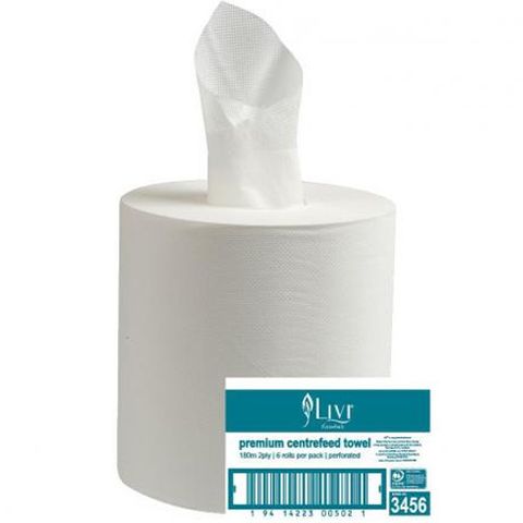 Livi 2ply Centrefeed Paper Towels Perforated 180m Roll Ctn/6 (3456)