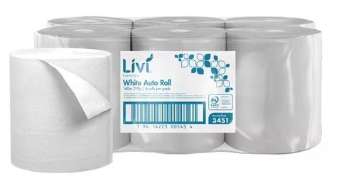Livi 2ply Centrefeed Paper Towels Perforated 180m Roll Ctn/6 (3456)