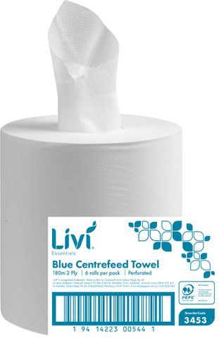Livi 2ply Centrefeed Paper Towels Perforated 180m Roll Ctn/6 (3456)