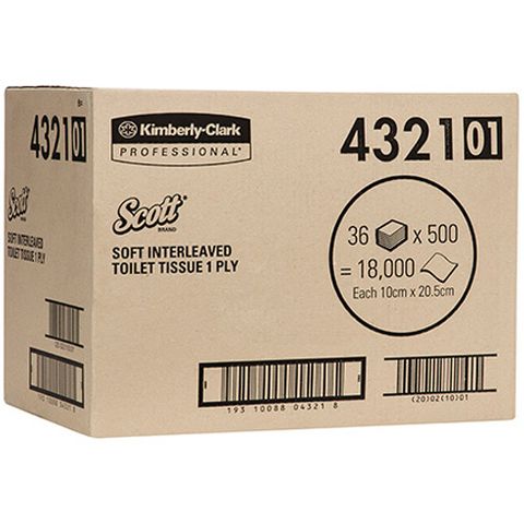 KC Scott 1ply Interleaved Toilet Tissues (4321) Ctn/36
