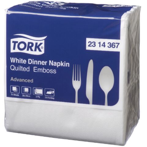 Tork 2ply Quilted Quarterfold Dinner NaPkins White Ctn/12 (2314367)