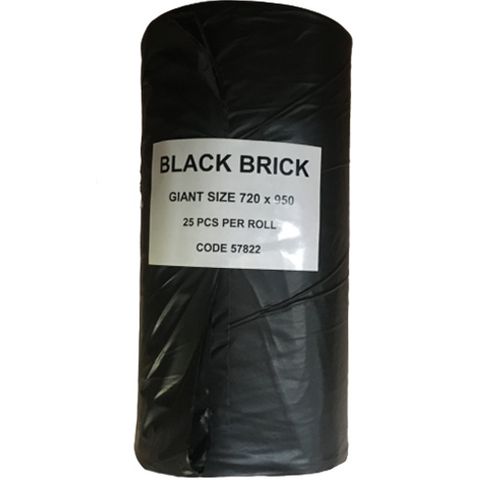 Rubbish Bag 80L Black Brick 30mu Roll/25