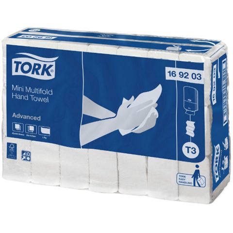 Tork T3 Advanced 1ply Half Wipe Mini Paper Towels Ctn/42 (169203)
