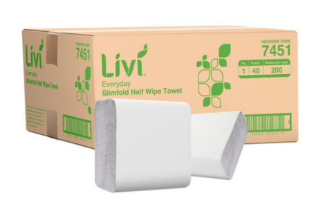 Livi 1ply Slimline Half Wipe Paper Towels Ctn/40 (7451)