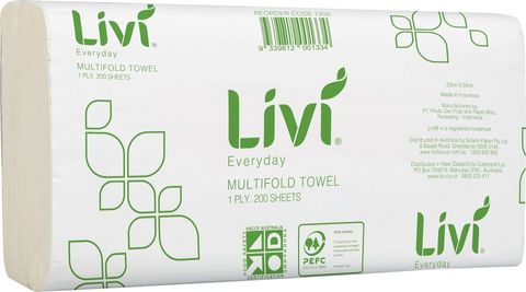 Livi Everyday 1ply Slimfold Paper Towels Ctn/20 (7200)