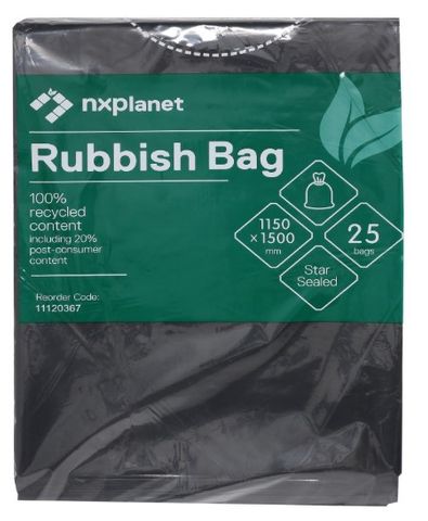 NXPlanet Wheelie Bin Liner 240L 1150x1500mm  Black 30mu Pk/25