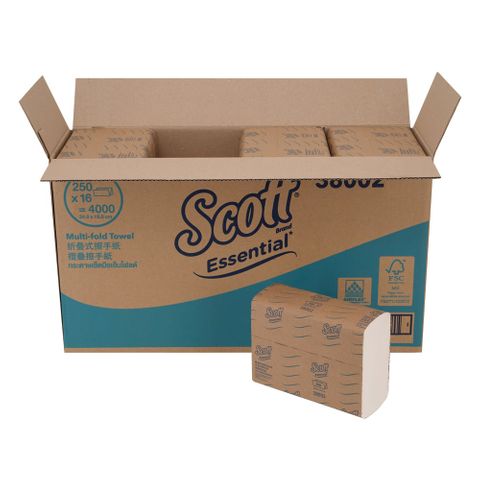 KC Scott Essential 1ply Multifold Paper Towels Ctn/16 (38002)