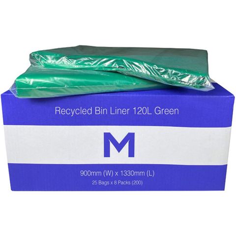 M Rubbish Bag 120L 30mu 900x1330 Green Pk/25
