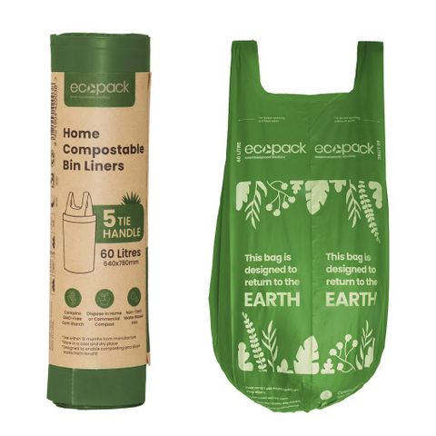Ecopack Rubbish Bag 60L Compostable Roll/5