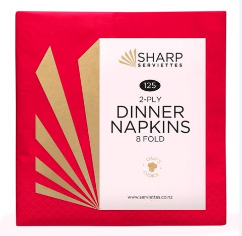 Sharp Serviettes 2ply Red Lunch 1/8 Fold 15x200/Carton