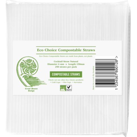 Sharp Compostable PLA Cocktail Straws Transparent Pk/250