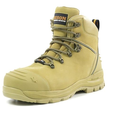 Bison XT Zip Side Lace Up Saftey Boot Black - Size 10