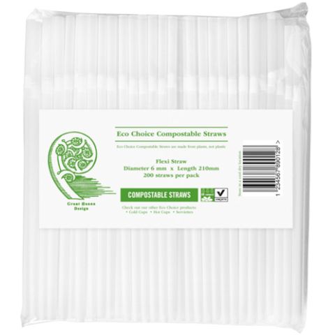 Sharp Compostable PLA Flexi Straws Transparent Pkt/200 (25)