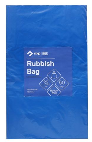 Rubbish Bag 60L Handled Blue Ctn/500