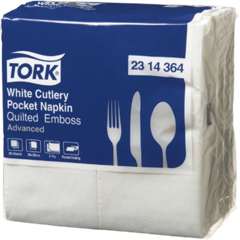 Tork 2ply Quilted Cutlery Pocket Napkins White Ctn/12 (2314364)