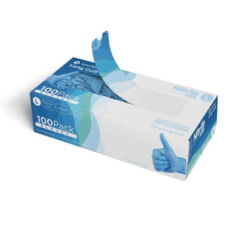NXP Gloves Nitrile Blue P/Free Long Cuff Medium Pk/100