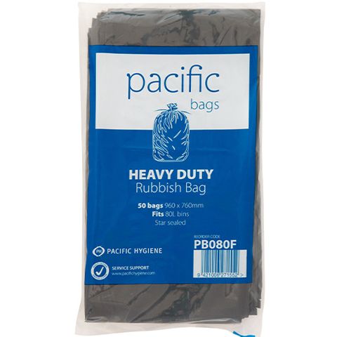 Rubbish Bags 80L Black 30mu Pk/50