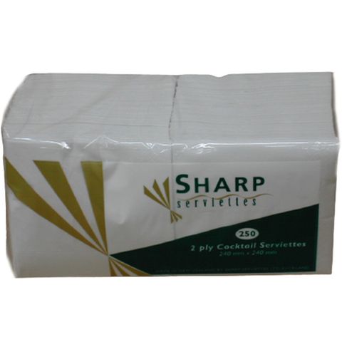 Sharp Serviettes 2 Ply Cocktail White 1/4 Fold (SH24/2)