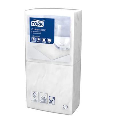 Tork 2ply Edge-Emboss Quarterfold Cocktail Napkins White Ctn/12 (477534)