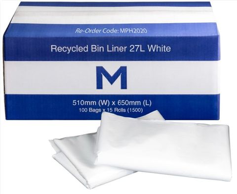 Bin Liner 27L White Flat 20mu Pk/100