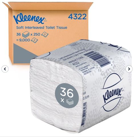 KC Kleenex 2ply Soft Interleave Toilet Tissues 250sht Ctn/36 (4322)