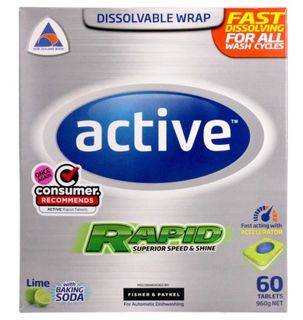Active Rapid Dishwasher Tablets Lime with Baking Soda Pk/60