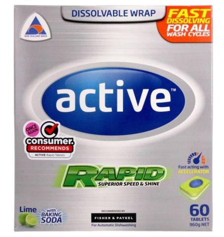 Active Rapid Dishwasher Tablets Lime with Baking Soda Pk/60
